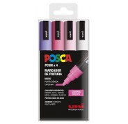 Posca PC-5M Estuche de 4 Marcadores de Pintura - Punta de Bala 1.8-2.5mm - Tinta Base al Agua - Resistente a la Luz - Color Surtido