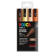 Posca PC-5M Estuche de 4 Marcadores de Pintura - Punta de Bala 1.8-2.5mm - Tinta Base al Agua - Resistente a la Luz - No Permanente - Color Surtido