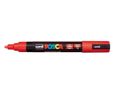 Posca PC-5M Marcador de Pintura - Punta de Poliester 1.8-2.5mm - Tinta Base al Agua - Resistente a la Luz - No Permanente - Color Rojo