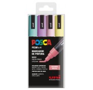 Posca PC-5M Pack de 4 Marcadores de Pintura - Punta de Bala 1.8-2.5mm - Tinta Base al Agua - No Permanente - Resistente a la Luz - Colores Pastel Surtidos