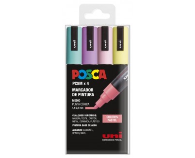 Posca PC-5M Pack de 4 Marcadores de Pintura - Punta de Bala 1.8-2.5mm - Tinta Base al Agua - No Permanente - Resistente a la Luz - Colores Pastel Surtidos
