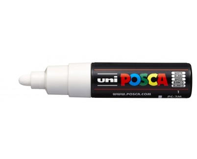 Posca PC-7M Marcador de Pintura - Punta de Poliester Forma de Bala 4.5-5.5mm - Tinta Base al Agua - Resistente a la Luz - Color Blanco