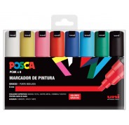 Posca PC-8K/8C Estuche de 8 Marcadores de Pintura - Punta Biselada Acrilica 8mm - Tinta Base al Agua - Resistente a la Luz - Color Surtido