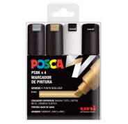 Posca PC-8K Estuche de 4 Marcadores de Pintura - Punta Biselada Acrilica 8mm - Tinta Base al Agua - Resistente a la Luz - Color Surtido