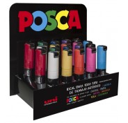 Posca PC-8K Expositor de 20 Marcadores de Pintura - Punta Biselada Acrilica 8mm - No Permanente - Ideal para Carteleria y Decoracion - Colores Surtidos