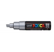 Posca PC-8K Marcador de Pintura - Punta Biselada Acrilica 8mm - Tinta Base al Agua - No Permanente - Resistente a la Luz - Color Plata Metálico