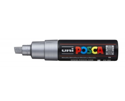 Posca PC-8K Marcador de Pintura - Punta Biselada Acrilica 8mm - Tinta Base al Agua - No Permanente - Resistente a la Luz - Color Plata Met&aacute;lico