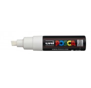 Posca PC-8K Marcador de Pintura - Punta Biselada Acrilica 8mm - Tinta Base al Agua - No Permanente - Resistente a la Luz - Ideal para Carteleria y Decoracion - Color Blanco