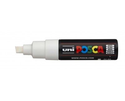 Posca PC-8K Marcador de Pintura - Punta Biselada Acrilica 8mm - Tinta Base al Agua - No Permanente - Resistente a la Luz - Ideal para Carteleria y Decoracion - Color Blanco