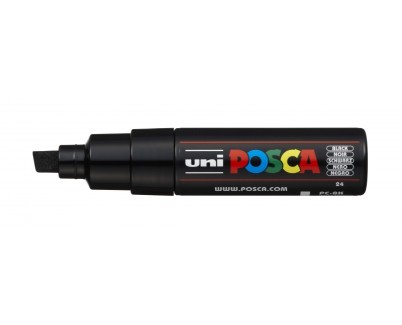 Posca PC-8K Marcador de Pintura - Punta Biselada Acrilica 8mm - Tinta Base al Agua - Resistente a la Luz - No Permanente - Color Negro