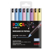 Posca PC1MR Pack de 8 Marcadores de Pintura - Punta Roller de Fibra 0.7mm - Tinta Pigmentada Base al Agua - Resistente a la Luz - Colores Surtidos Pastel