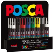 Posca PC3M Expositor de 36 Marcadores de Pintura - Punta Conica de Poliester 0.9-1.3mm - Tinta Base al Agua - Resistente a la Luz - No Permanente - Colores Surtidos
