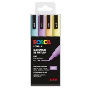 Posca PC3M Pack de 4 Marcadores de Pintura - Punta Conica 0.9-1.3mm - Tinta Base al Agua - Resistente a la Luz - No Permanente - Ideal para Carteleria y Decoracion - Colores Surtidos Pastel