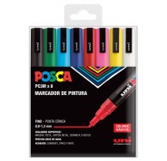 Posca PC3M Pack de 8 Marcadores de Pintura - Punta Conica 0.9-1.3mm - Tinta Base al Agua - Resistente a la Luz - No Permanente - Ideal para Carteleria y Decoracion - Colores Surtidos
