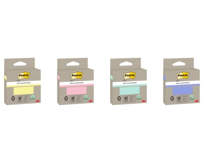 Post-It Bloc de 100 Notas Adhesivas Recicladas - Forma Cuadrada - Colores Surtidos Aleatorios