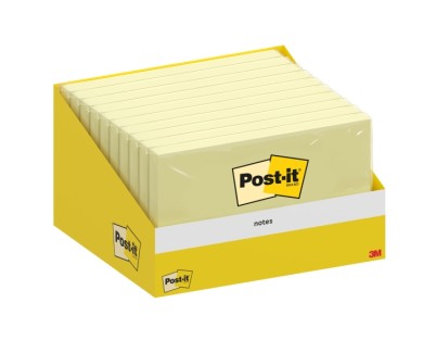 Post-It Bloc de 100 Notas Adhesivas Reposicionables - 76x127mm - Paquete de Carton - 100% PEFC - Color Amarillo Claro