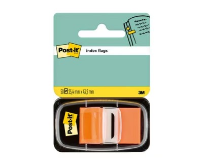 Post-it Index Dispensador con 50 Marcadores Reposicionables 25.4 x 43.2mm - Adherencia Firme - Para Marcar, Se&ntilde;alar o Destacar Informacion - Color Naranja