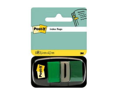 Post-it Index Dispensador con 50 Marcadores Reposicionables 25.4 x 43.2mm - Adherencia Firme - Para Marcar, Se&ntilde;alar o Destacar Informacion - Color Verde