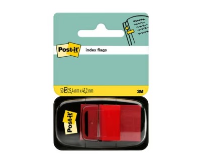 Post-it Index Dispensador con 50 Marcadores Reposicionables 25.4 x 43.2mm - Adherencia Firme - Para Marcar, Señalar o Destacar Informacion - Color Rojo