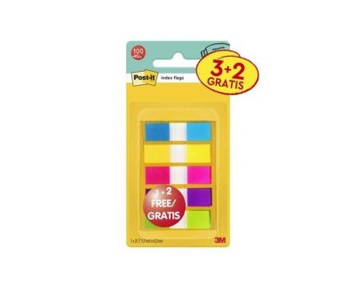 Post-It Index Pack de 5 Dispensadores con 20 Marcadores Reposicionables - Medidas 11.9x43.2mm - Colores Surtidos