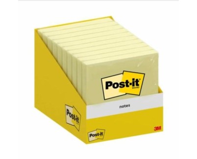 Post-It Pack de 10 Blocs de 100 Notas Adhesivas Reposicionables - Forma Cuadrada - 76x76mm - Color Amarillo Claro