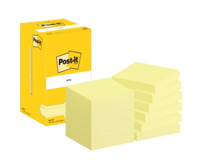 Post-It Pack de 12 Blocs de 100 Notas Adhesivas Reposicionables - Forma Cuadrada - 76x76mm - Color Amarillo Claro