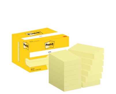 Post-It Pack de 12 Blocs de 100 Notas Adhesivas Reposicionables - Forma Rectangular - 51x76mm - Color Amarillo Claro