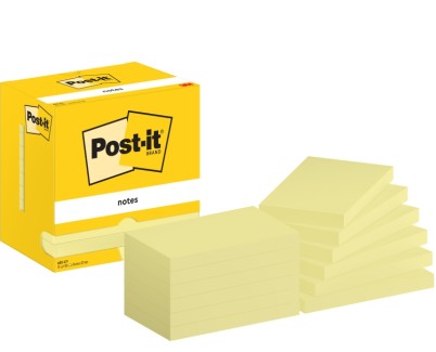 Post-It Pack de 12 Blocs de 100 Notas Adhesivas Reposicionables - Forma Rectangular - 76x127mm - Color Amarillo Claro
