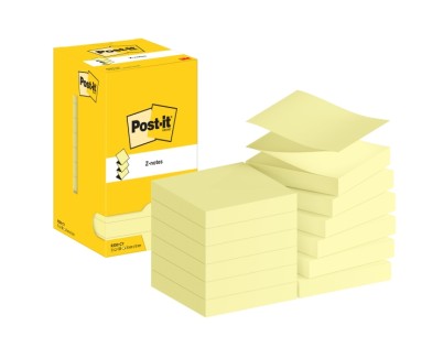 Post-It Pack de 12 Blocs de 100 Z-Notas Adhesivas Reposicionables 76x76mm - Forma Cuadrada - Caja Dispensadora - Color Amarillo Claro
