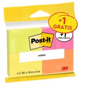 Post-It Pack de 4 Blocs de 100 Notas Adhesivas Reposicionables - Colores Neon - 38x51mm - Promocion 3 Blocs + 1 Gratis - Colores Surtidos