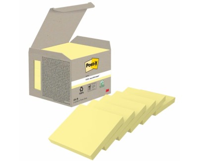 Post-It Pack de 6 Blocs de 100 Notas Adhesivas Recicladas - Forma Cuadrada - 76x76mm - Color Amarillo Claro