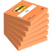 Post-It Pack de 6 Blocs de 100 Notas Adhesivas Reposicionables - Forma Cuadrada - 76x76mm - Color Naranja