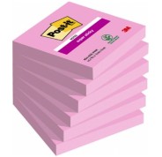Post-It Pack de 6 Blocs de 100 Notas Adhesivas Reposicionables - Forma Cuadrada - 76x76mm - Color Rosa