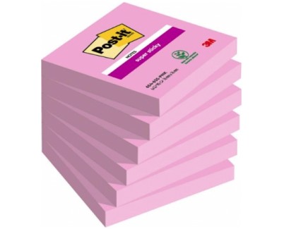 Post-It Pack de 6 Blocs de 100 Notas Adhesivas Reposicionables - Forma Cuadrada - 76x76mm - Color Rosa