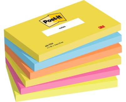 Post-It Pack de 6 Blocs de 100 Notas Adhesivas Reposicionables - Forma Rectangular - 76x127mm - Colores Surtidos