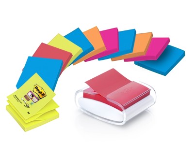 Post-It Super Sticky Dispensador con 12 Blocs de 90 Z-Notas - Dispensador Pro - Forma Cuadrada - 76x76mm - Color Blanco