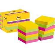 Post-It Super Sticky Pack de 12 Blocs de 90 Notas Adhesivas Reposicionables  47.6x47.6mm - Forma Cuadrada - Caja Dispensadora - Colores Surtidos