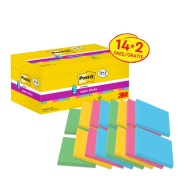 Post-It Super Sticky Pack de 16 Blocs de 90 Notas Adhesivas Reposicionables - Forma Cuadrada - 76x76mm - en Zig-Zag - Colores Surtidos