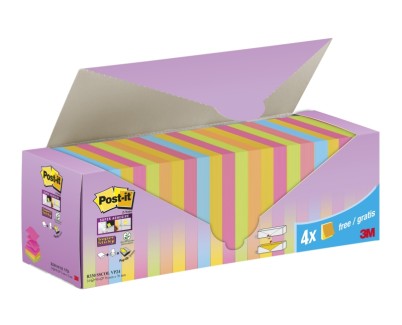 Post-It Super Sticky Pack de 24 Blocs de 90 Notas Adhesivas Reposicionables - Forma Cuadrada - 76x76mm - en Zig-Zag - Colores Surtidos