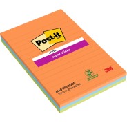 Post-It Super Sticky Pack de 3 Blocs de 45 Notas Adhesivas Reposicionables - Forma Rectangular - 101x152mm - Colores Surtidos
