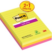 Post-It Super Sticky Pack de 3 Blocs de 75 Notas Adhesivas Reposicionables - Forma Rectangular - 101x152mm - Colores Surtidos