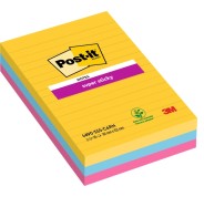Post-It Super Sticky Pack de 3 Blocs de 90 Notas Adhesivas Reposicionables - Forma Rectangular - 101x152mm - Colores Surtidos