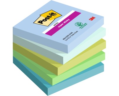 Post-It Super Sticky Pack de 5 Blocs de 90 Notas Adhesivas Reposicionables - Forma Cuadrada - 76x76mm - Colores Surtidos