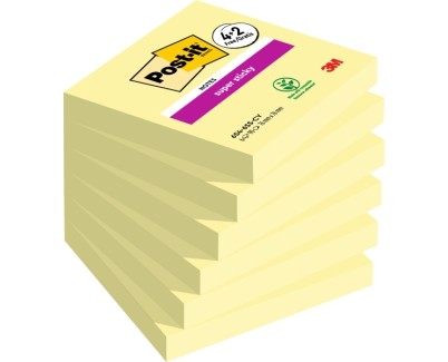 Post-It Super Sticky Pack de 6 Blocs de 90 Notas Adhesivas Reposicionables - 76x76mm - Promocion 4 Blocs + 2 Gratis - Color Amarillo Claro