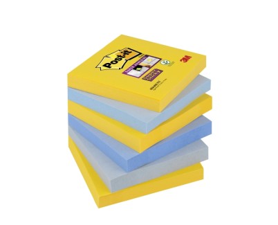 Post-It Super Sticky Pack de 6 Blocs de 90 Notas Adhesivas Reposicionables - Forma Cuadrada - 76x76mm - Colores Surtidos