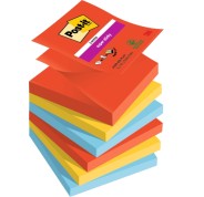 Post-It Super Sticky Pack de 6 Blocs de 90 Notas Adhesivas Reposicionables - Forma Cuadrada - 76x76mm - en Zig-Zag - Colores Surtidos