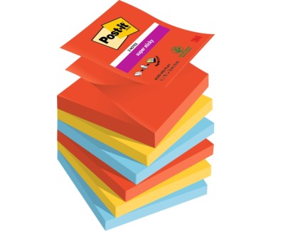 Post-It Super Sticky Pack de 6 Blocs de 90 Notas Adhesivas Reposicionables - Forma Cuadrada - 76x76mm - en Zig-Zag - Colores Surtidos
