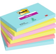 Post-It Super Sticky Pack de 6 Blocs de 90 Notas Adhesivas Reposicionables - Forma Rectangular - Colores Surtidos