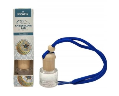 Prady Ambientador Coche Hammam - Frasco de Cristal 6 ml y Cuerda para Espejo Retrovisor