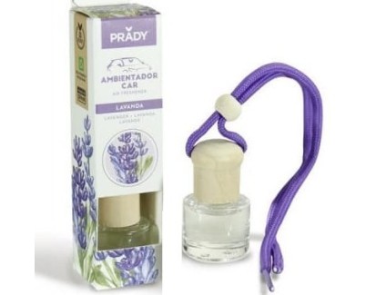 Prady Ambientador Coche Lavanda - Frasco de Cristal 6 ml y Cuerda para Espejo Retrovisor